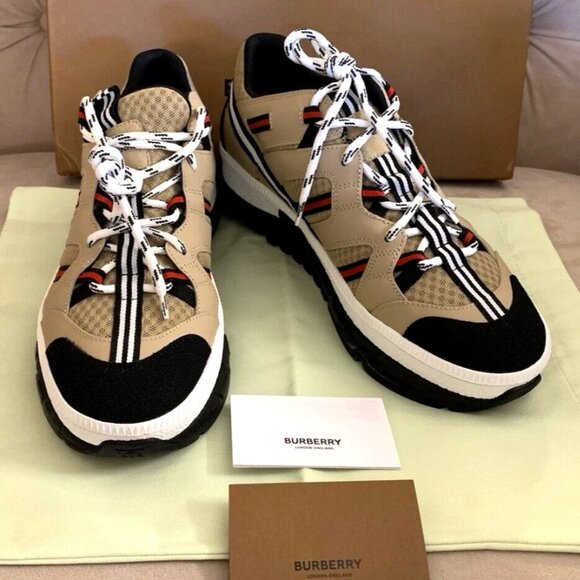 BURBERRY MEN UNION RS5 MIX TECH STRIPE LOW TOP SNEAKERS, BEIGE, SZ 40 - NIB $750 - Picture 1 of 16